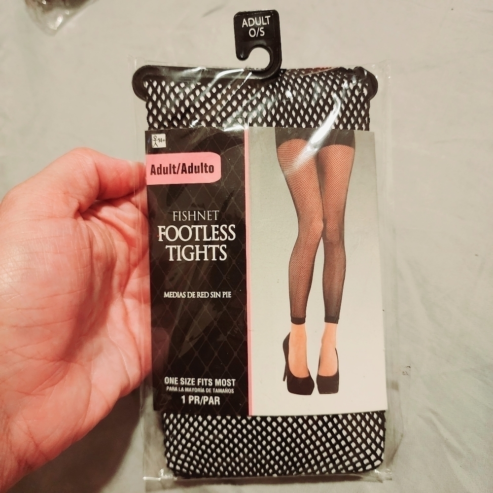 NWT Black Footless Fishnet Tights One Size Fits Most Sexy Lingerie Cosplay New